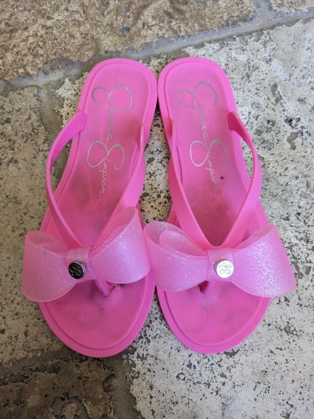GORGEOUS JESSICA SIMPSON PINK JELLY BOW SANDALS SIZE 1